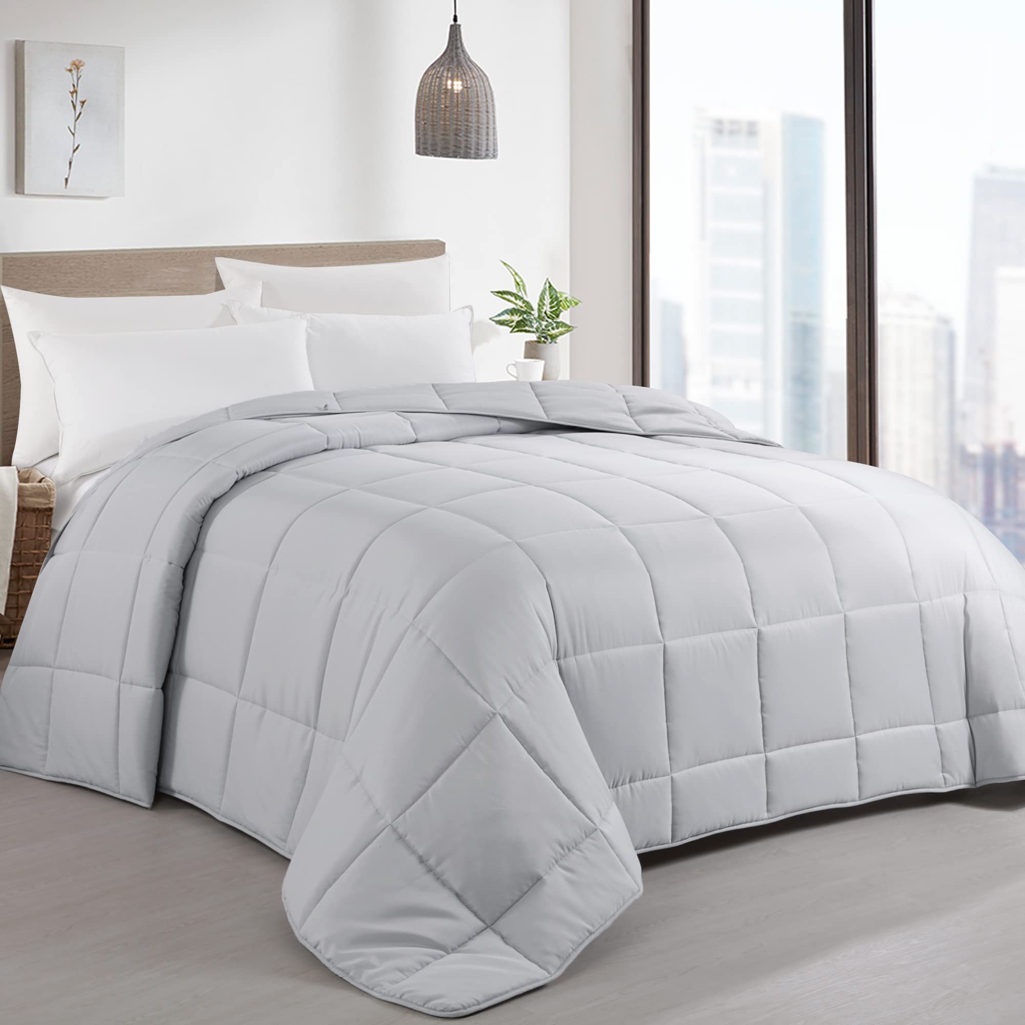 Hombys Oversized King Comforter 128X120 Lightweight Down Alternative Comforter For All Season, Quilted Duvet Insert With 8 Corne