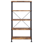 Coaster Home Furnishings Analiese Rustic Industrial 4-Tier Bookcase Etagere Bookshelf Office Storage Book Shelf Engineered Eco-Friendly Wood Look Laminate Sturdy Black Steel Base Rustic Nutmeg 801542