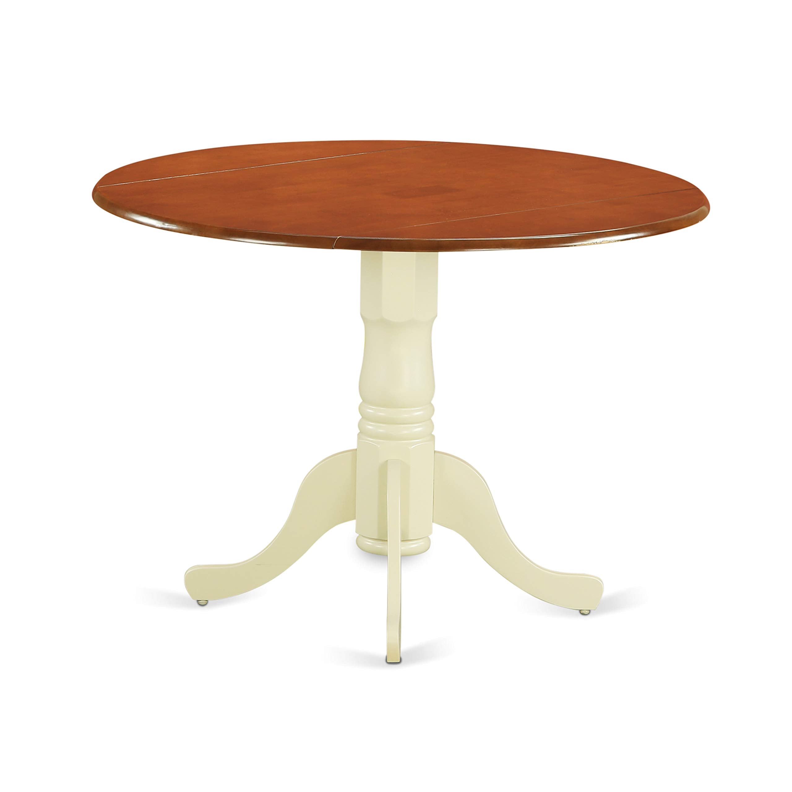East West Furniture DLAV5-BMK-W 5 Piece Kitchen Table Set for 4 Includes a Round Dining Room Table with Dropleaf and 4 Solid Wood Seat Chairs, 42x42 Inch, Buttermilk & Cherry