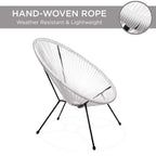 Best Choice Products 3-Piece Outdoor Acapulco All-Weather Patio Conversation Bistro Set W/Plastic Rope, Glass Top Table And 2 Chairs - White