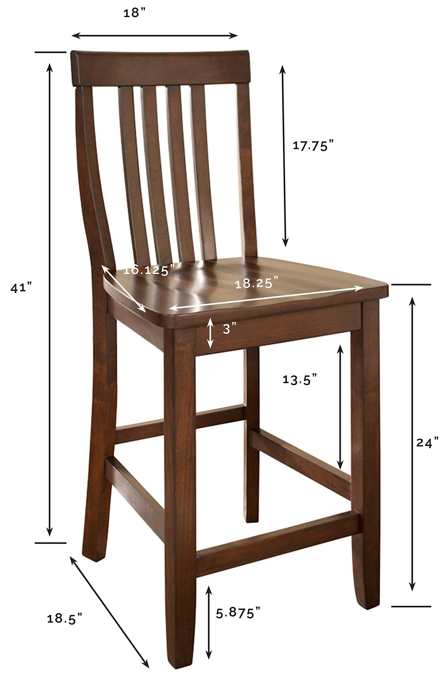 Crosley Furniture School House Wood Slat Back Counter Height Bar Stools Set of 2, Vintage Mahogany, 24-inch