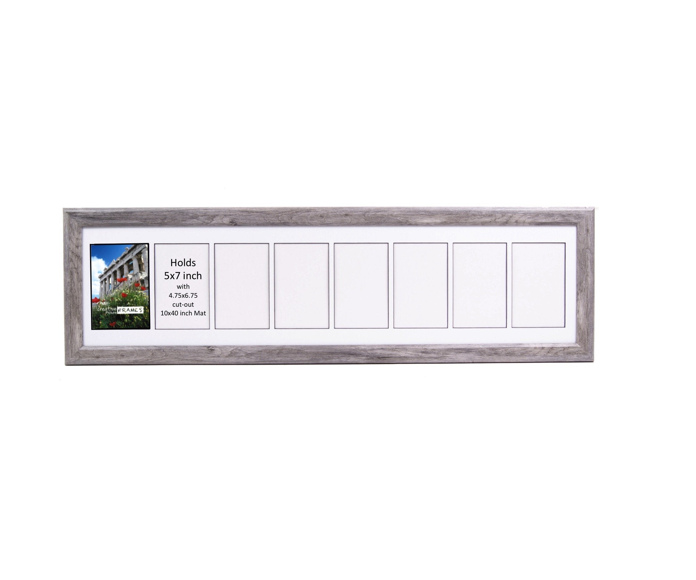 CreativePF- 8 Opening Glass Face Driftwood Picture Frame to hold 5 by 7 inch Photographs including 10x40-inch White Mat Collage
