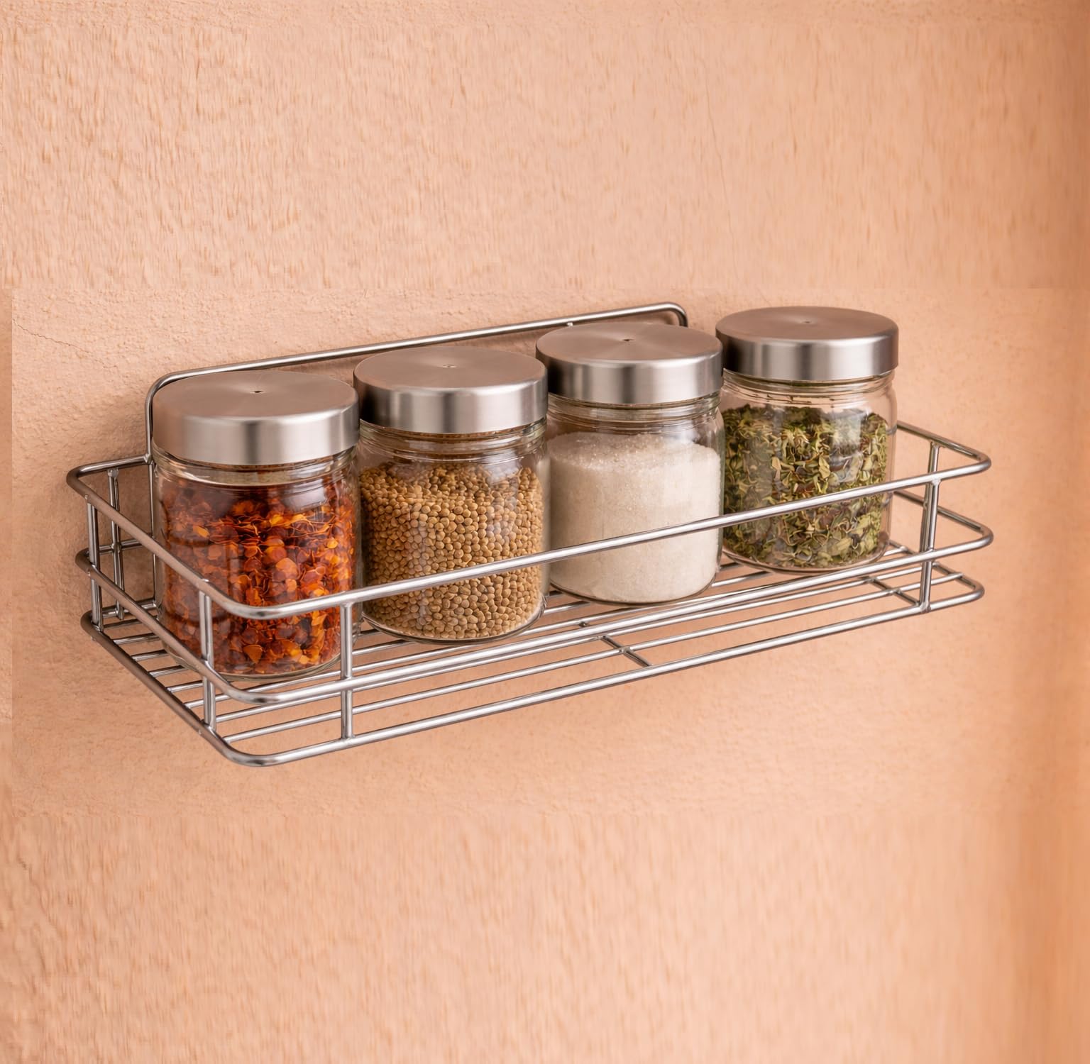 Nh10 Designs Stainless Steel Vegetable Single Shelf Single Storage Rack Shelf For Kitchen Bathroom Storage Rack Wall Mounted Org