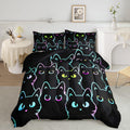 Axolotl Kids Bedding Cartoon Cat Comforter Set Full Size,Gradient Line Cute Cat Bedding Set For Teens Kids Boys Girls Adults Roo