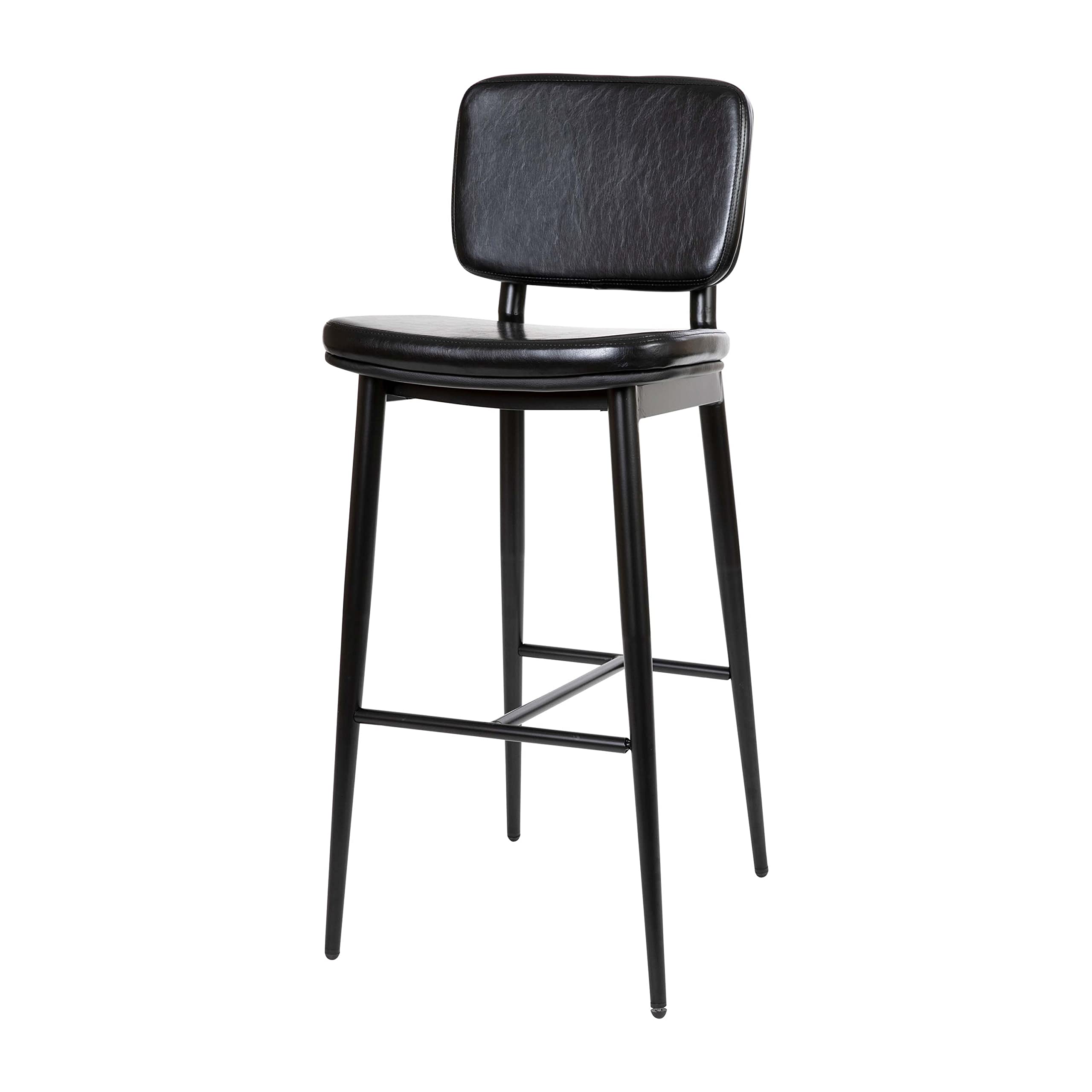 Flash Furniture Kenzie Commercial Grade Mid-Back Barstools - Black LeatherSoft Upholstery - Black Iron Frame with Integrated Footrest - Set of 2