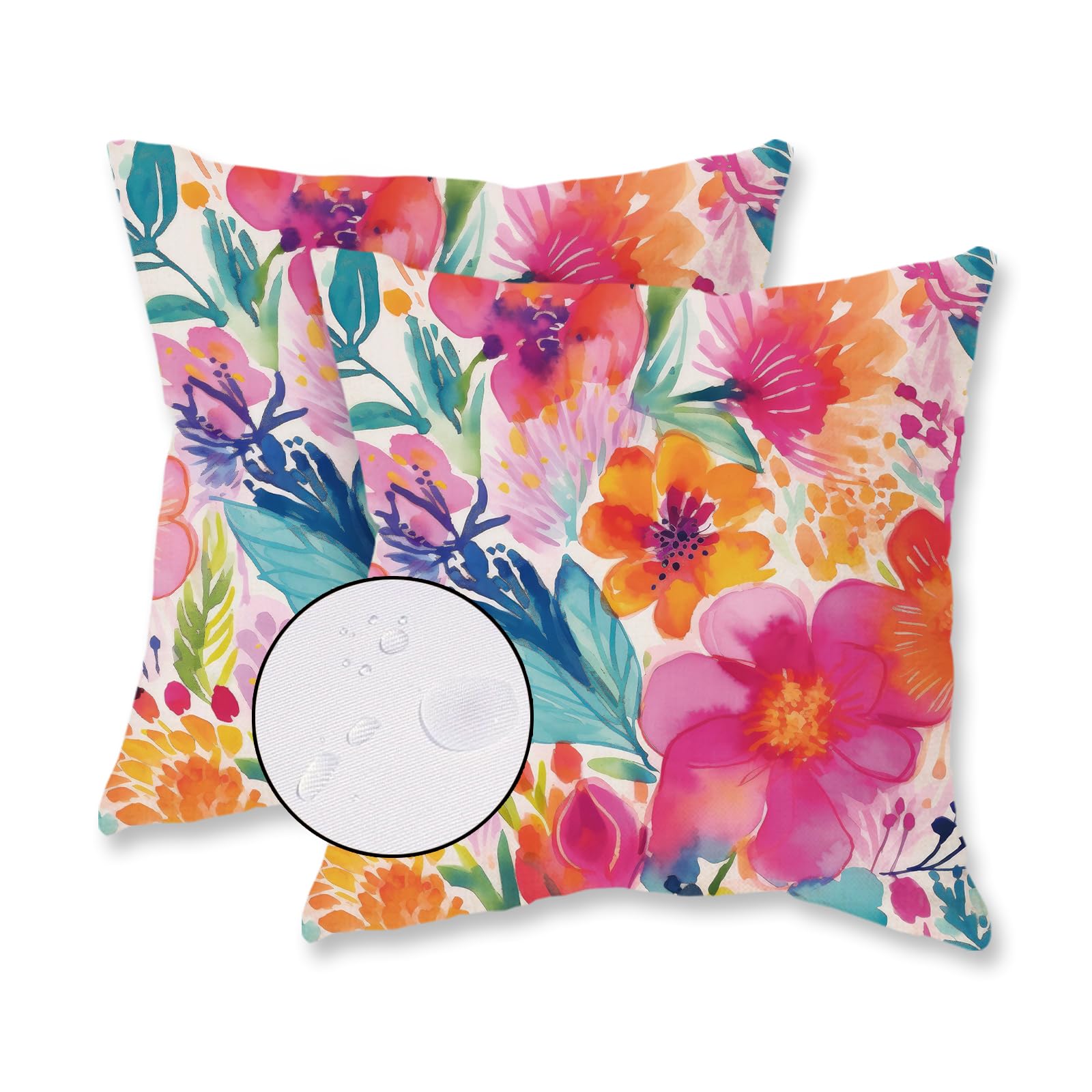 Tajwe Outdoor Pillow Covers 18X18 Inch Set Of 2 White Floral Waterproof Throw Pillowcases Modern Farmhouse Decorative Square Cus