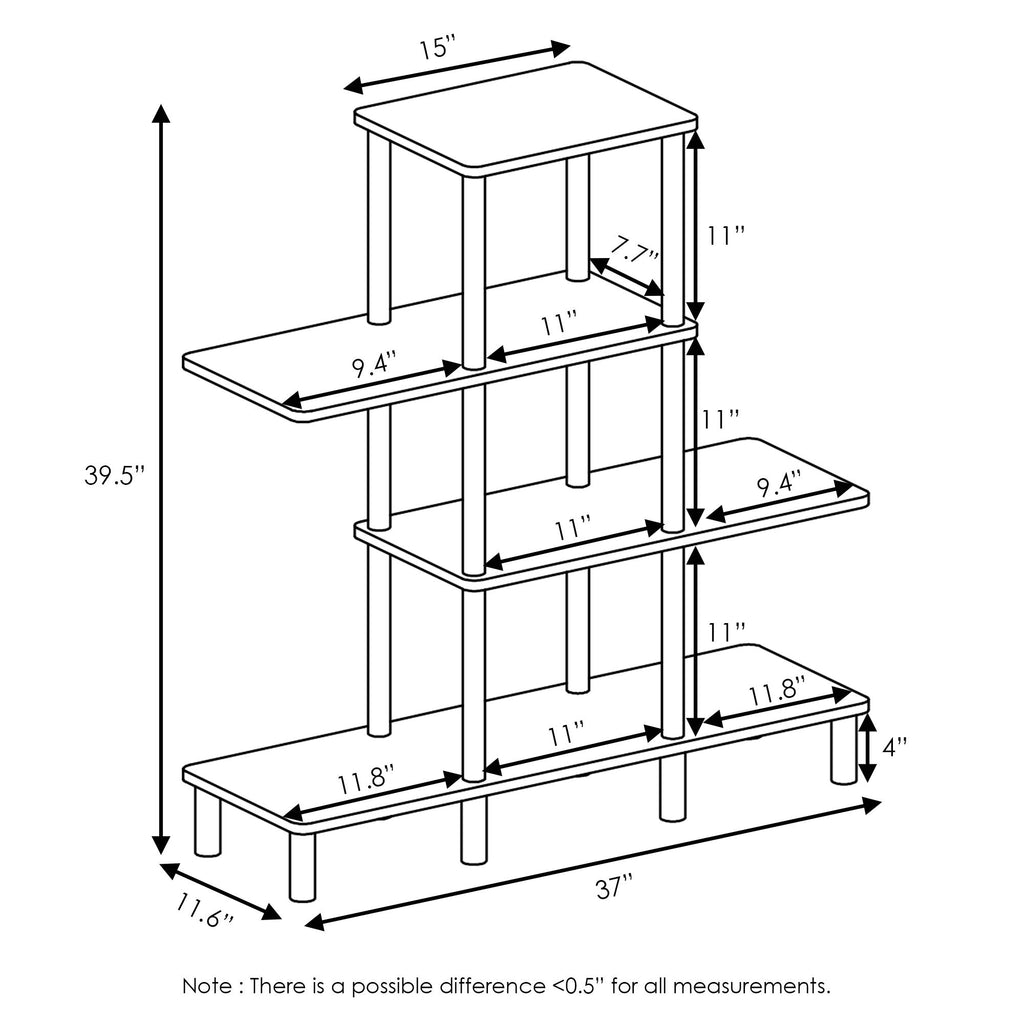 Furinno Turn-N-Tube 4-Tier Design Display Rack, French Oak Grey/Black