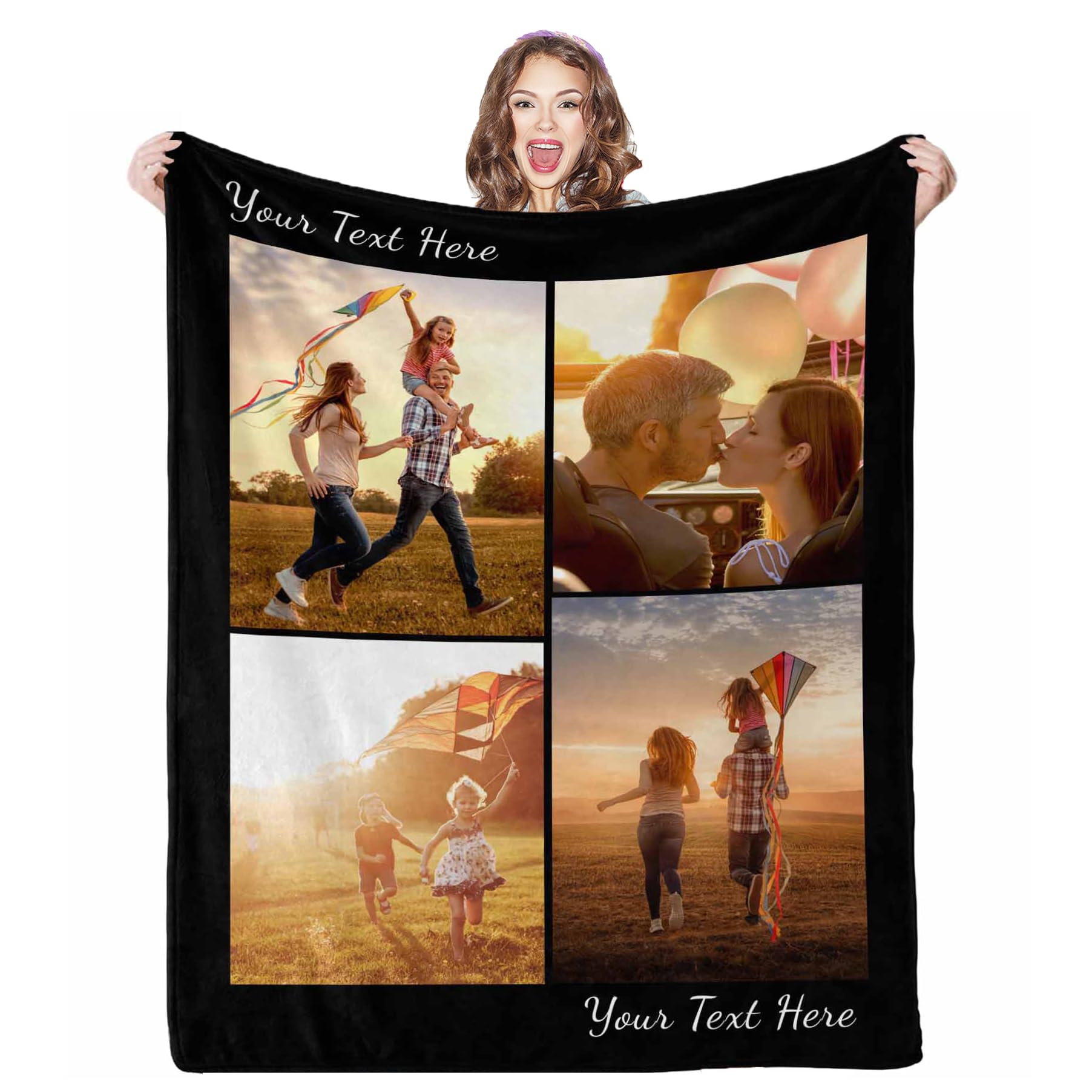 Aofun Personalized Photo Blanket, 4 Photos Custom Blankets Photo Blankets Customize For Mom Grandma Wife Women From Daughter Son