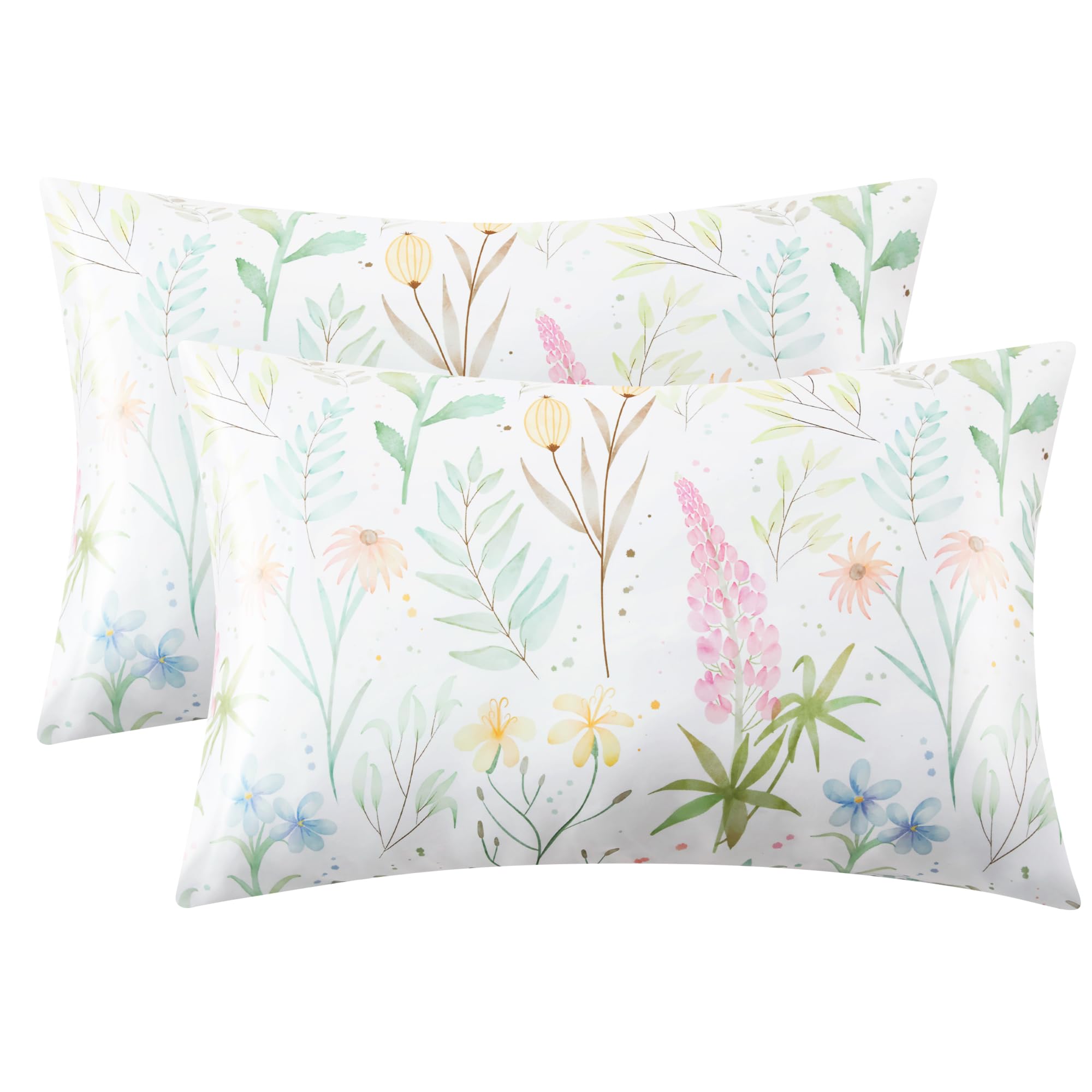 Exq Home Satin Pillowcase For Hair And Skin- Multicolor Printed Flower Silk Pillowcase 2 Pack 20X26 Inches - Standard Size Pillo
