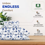 Thread Spread 100% Egyptian Cotton Printed Bed Sheets - 600 Thread Count 4 Pc California King Sheet Set, Hotel Luxury Bedsheets, 16' Deep Pocket Cooling Sheets For Cal King Size Bed - Floral Blue