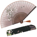 OMyTea Grassflowers 8.27(21cm) Hand Held Folding Fans - With a Fabric Sleeve for Protection for Gifts - Chinese/Japanese Vintage