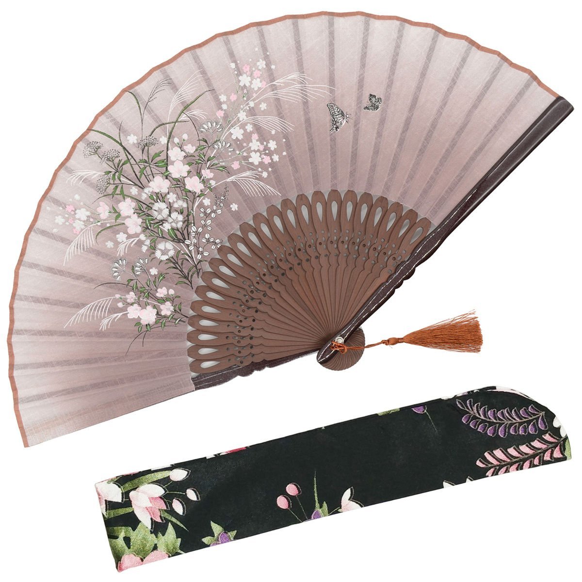 OMyTea Grassflowers 8.27(21cm) Hand Held Folding Fans - With a Fabric Sleeve for Protection for Gifts - Chinese/Japanese Vintage