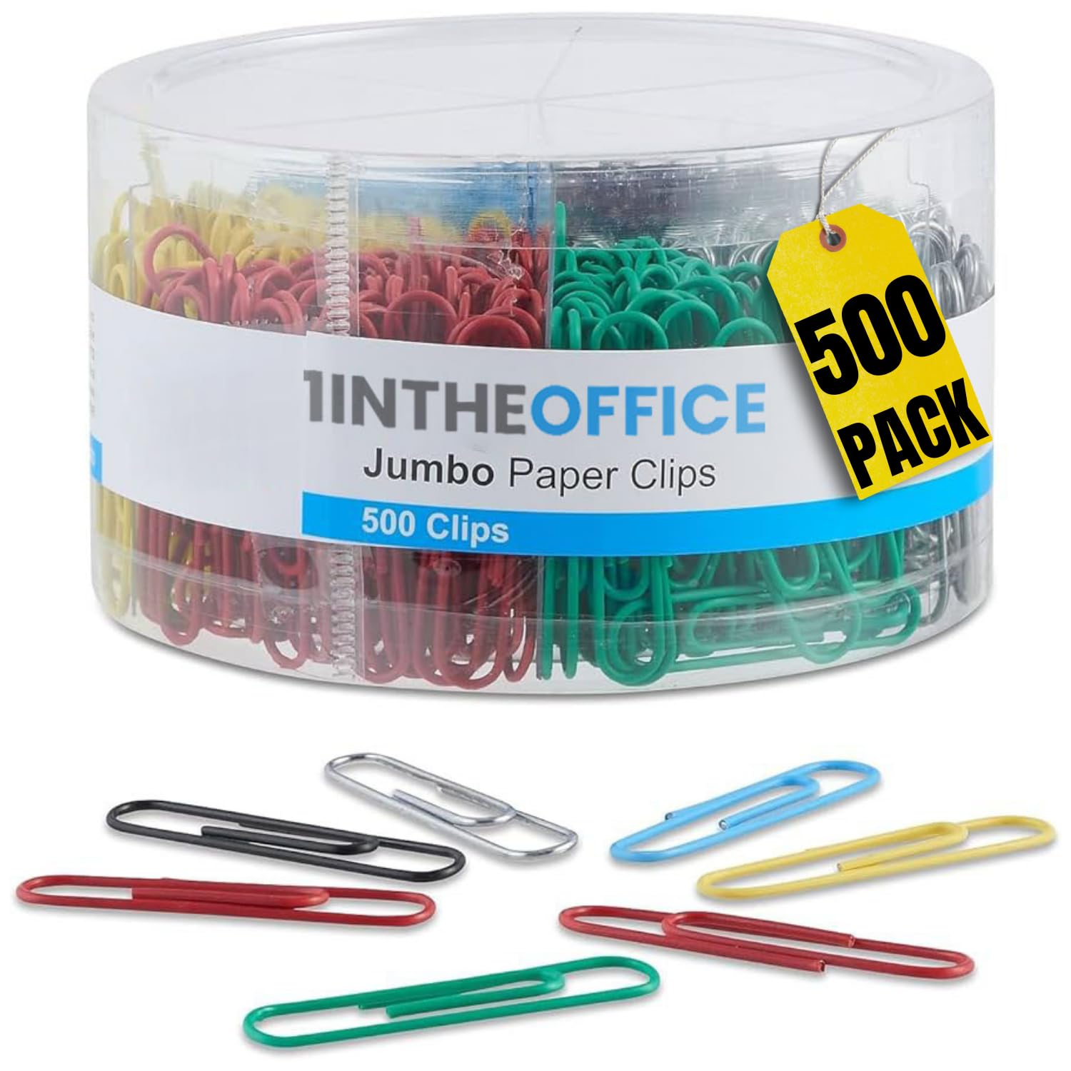 1Intheoffice Jumbo Paper Clip, Vinyl Coated Smooth Large Paper Clips '500 Pieces' (Assorted Brights)