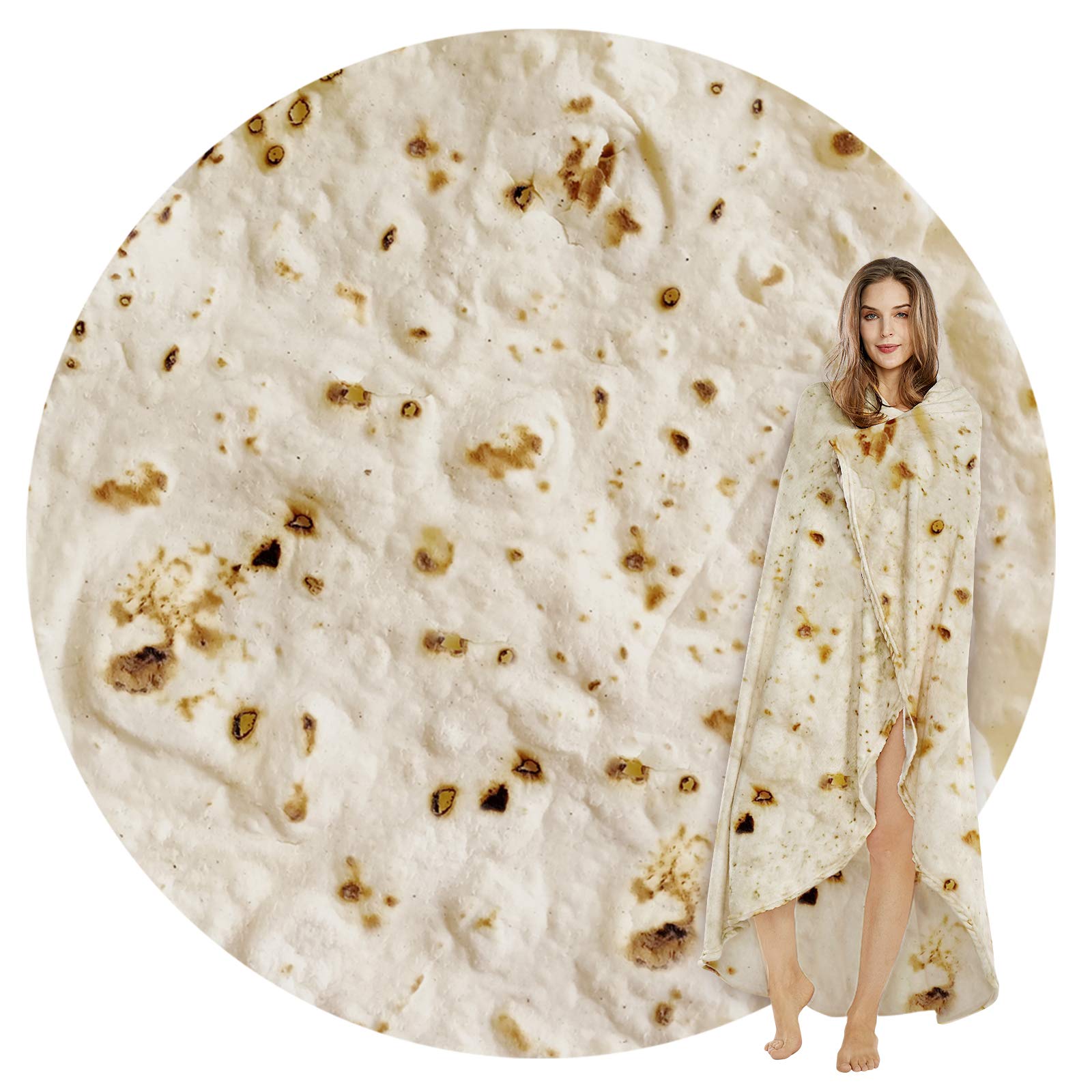 Searoomy Burritos Tortilla Blanket, Tortilla Wrap Blanket, Novelty Funny Tortilla Round Blanket Giant Tortilla Round Soft Blanke