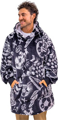 The Big Softy Oversized Blanket Hoodie Men - Graphic Print Football Hoodie Blanket, Sherpa Hooded Blanket, Oversized Black Hoodi