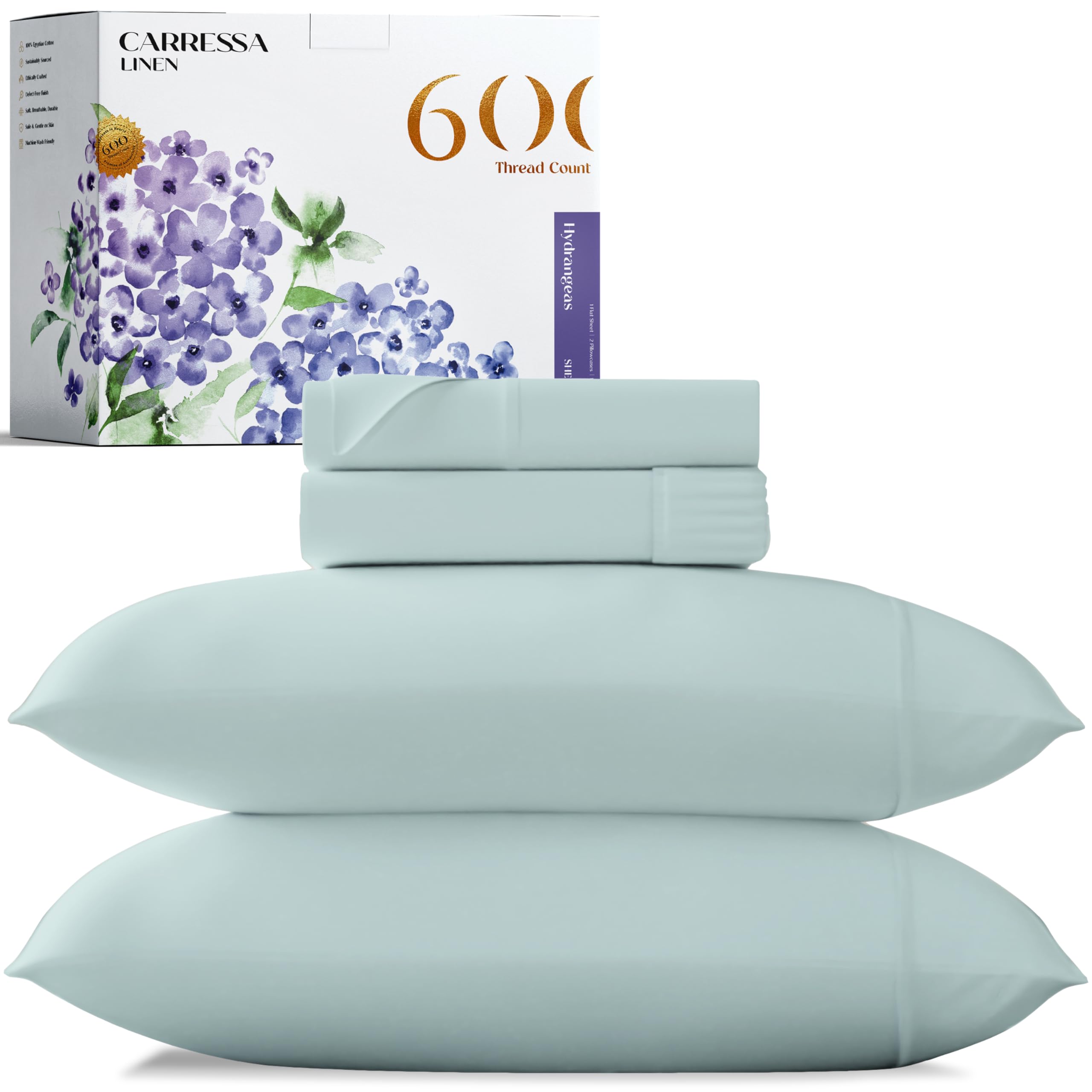 Carressa Linen 100% Egyptian Cotton Sheets - 600 Thread Count 4 Pc Full Size Sheet Set, Soft, Cooling, High Thread Count Sateen,