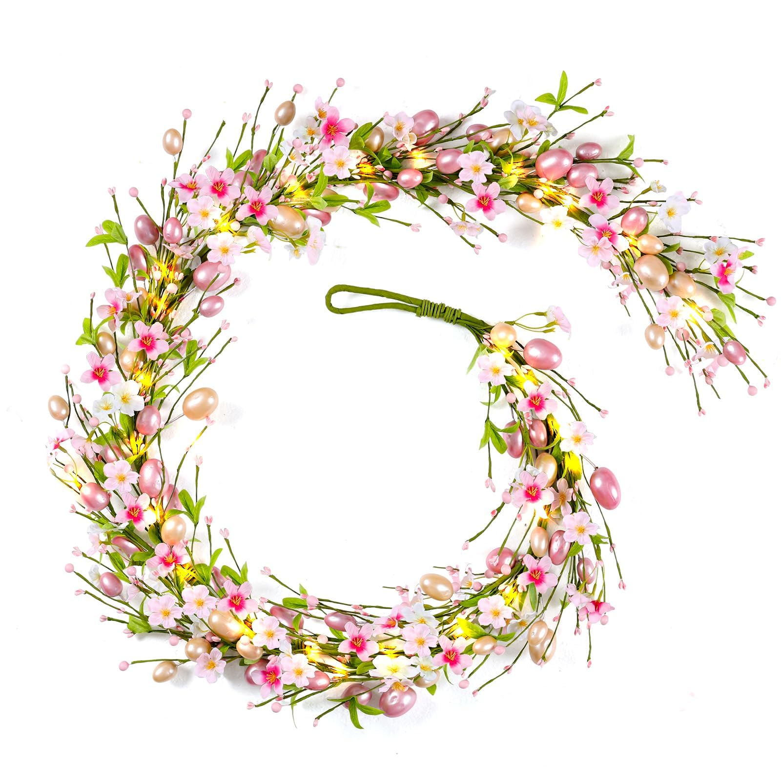 6 Ft Artificial Easter Garland Easter Pink Egg Flower Berry Garland Decorations Spring Flower Garlands with Pastel Eggs and Mixe