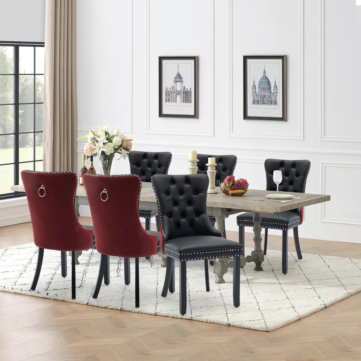 Vicbarley Leather Dining Chair Set Of 6 Upholstered Tufted Dining Room Chair With Nailhead Trim And Rubber Wood Legs For Kitchen