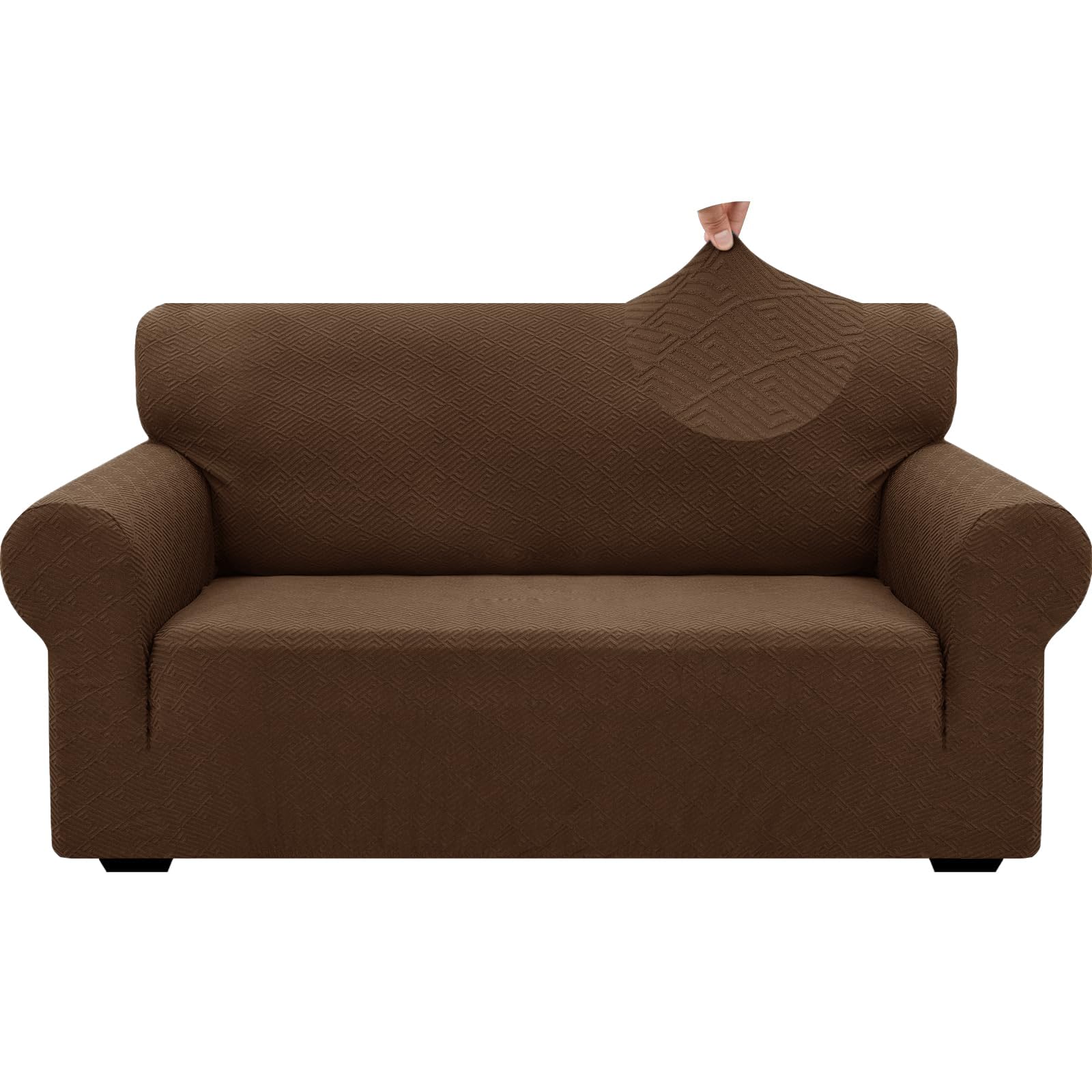 Znsayotx 1 Piece Jacquard Couch Covers For 2 Cushion Couch High Stretch Loveseat Slipcover For Pets Dogs Anti Slip Love Seat Sofa Slipcover Furniture Protector (Medium, New Pattern Coffee)