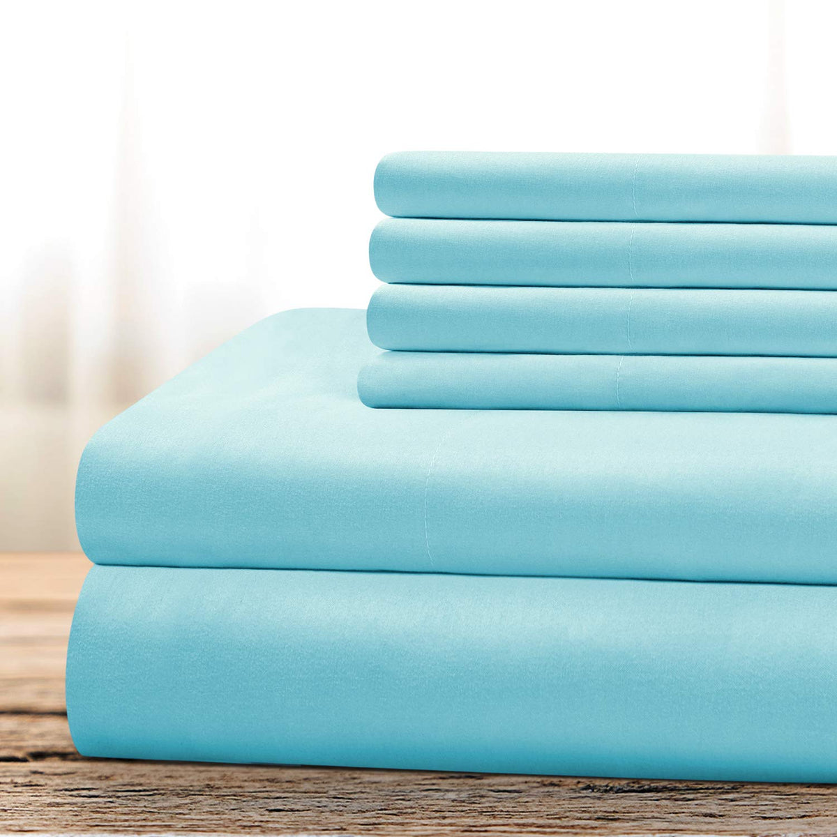 Bysure Hotel Luxury Bed Sheets Set 6 Piece(Queen, Aqua Blue) - Super Soft 1800 Thread Count 100% Microfiber Sheets With Deep Poc
