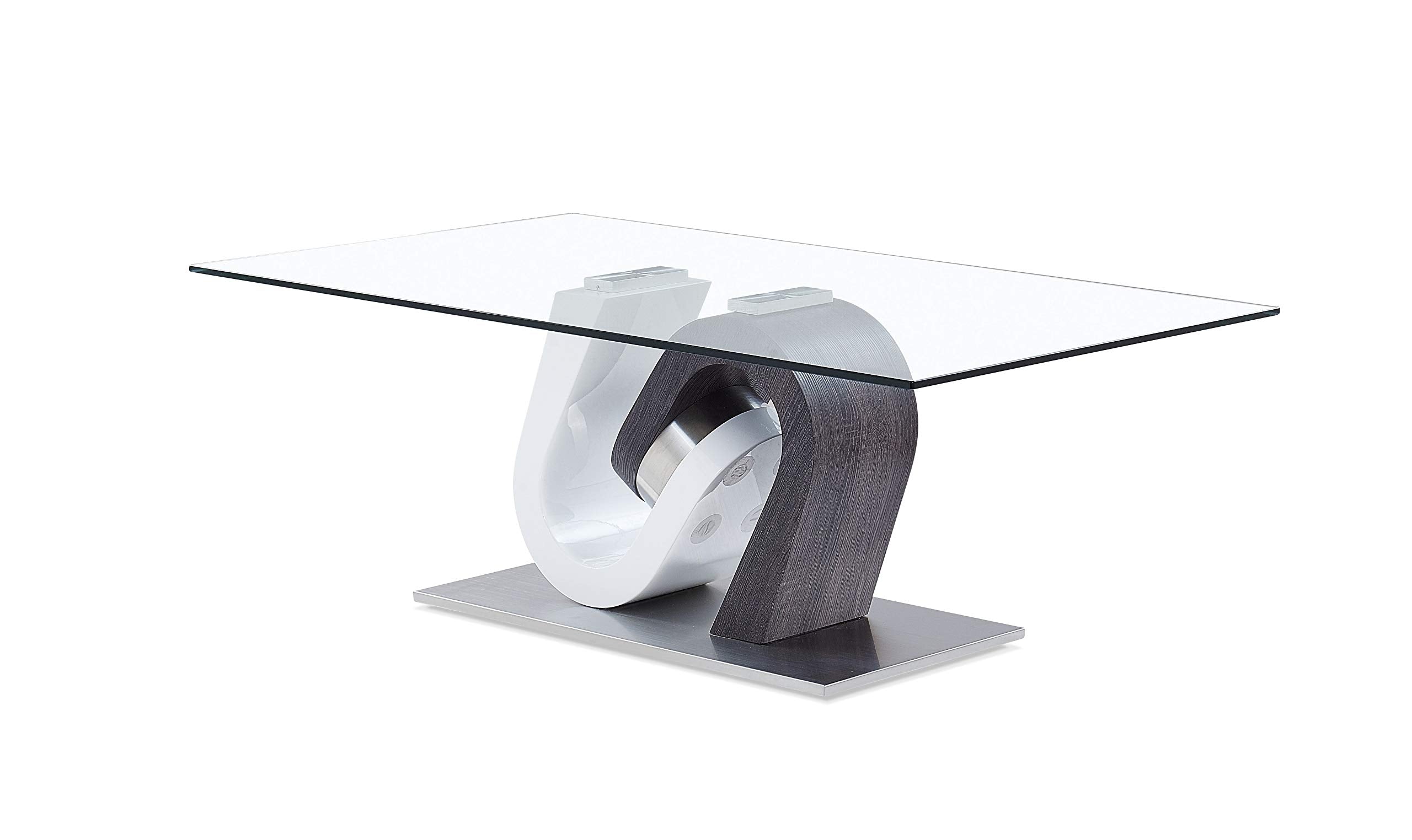 HomeRoots 48' Clear and Gray and White Glass Coffee Table