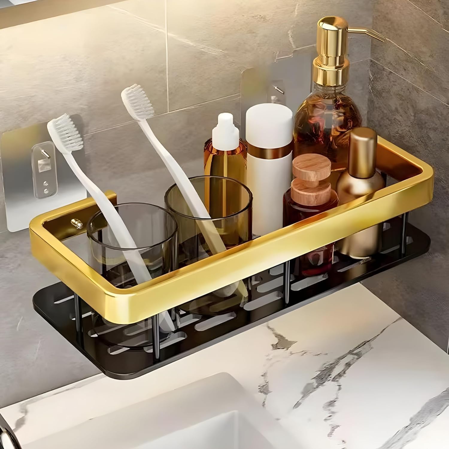 Invirouy Self  Adhesive Bathroom Shelf For Wall, Multipurpose Wall Mounted Bathroom And Kitchen Organiser Without Drill, Space 