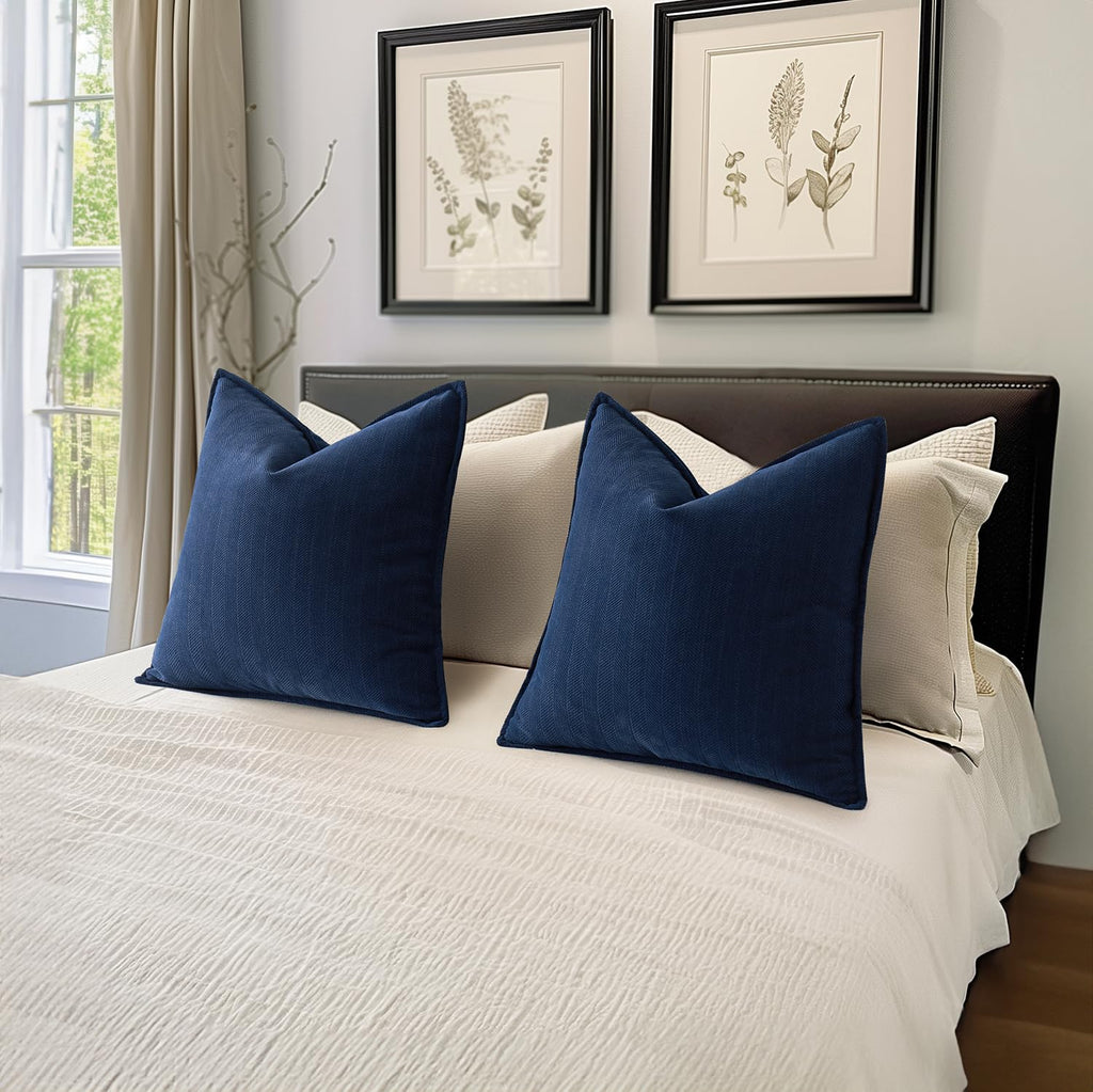 Miulee Pack Of 2 Navy Blue Decorative Pillow Covers 20X20 Inch Soft Chenille Luxurious Couch Throw Pillows Farmhouse Cushion Covers With Elegant Design For Sofa Bedroom Living Room Home Decor