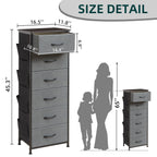 Somdot Tall Dresser For Bedroom With 6 Drawers And Side Pockets, Storage Organizer Chest Of Drawers With Fabric Bins For Closet Bedside Nursery Living Room Entryway Hallway, Charcoal Grey