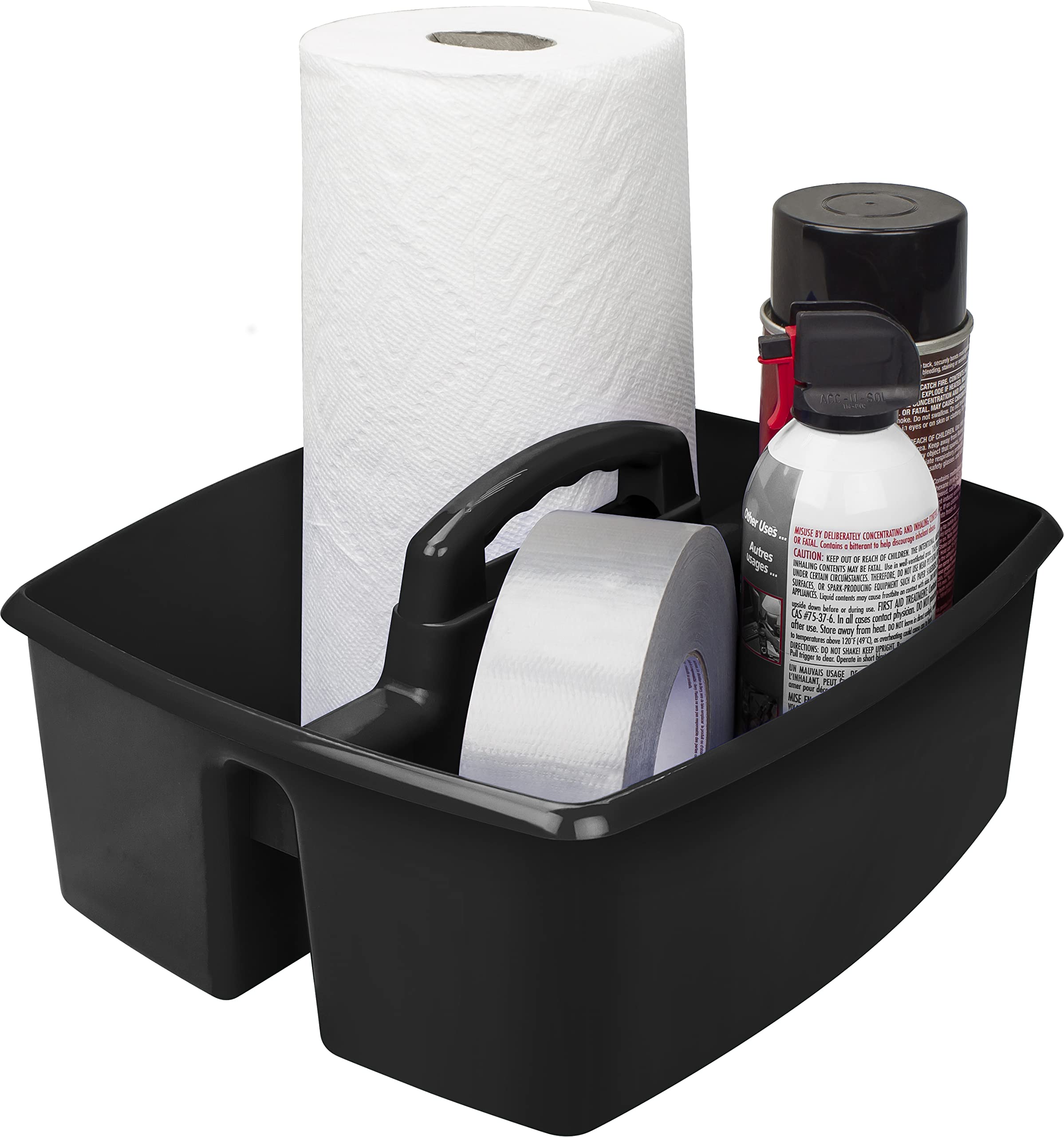Storex 2-Compartment Large Craft Caddy - Multipurpose Classroom Organizer With Handle, Black, 1-Pack (00973C06C)