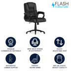 Flash Furniture Fundamentals Big & Tall Swivel LeatherSoft Office and Gaming Chair, Ergonomic Office Chair with Padded Armrests and Adjustable Height, Black