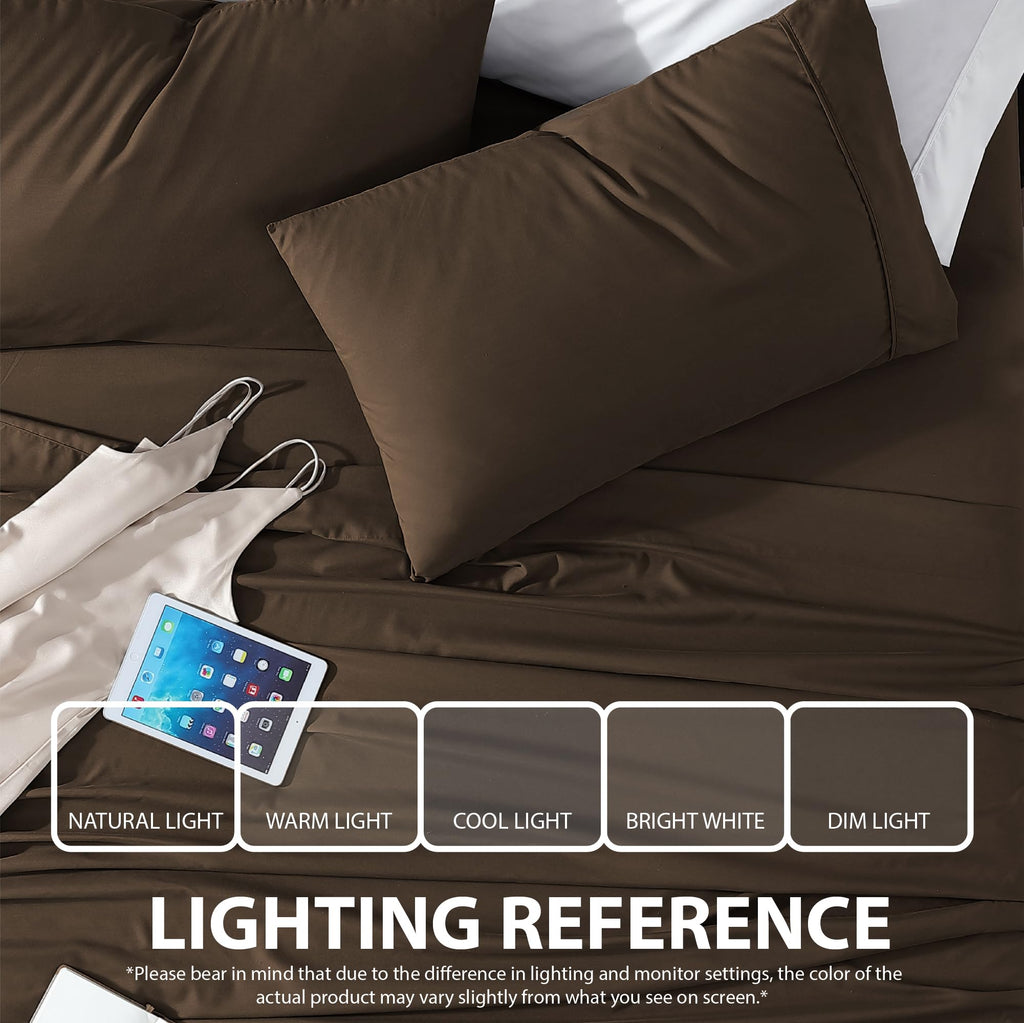 Cathay Home Essentials Ultra Soft Hypoallergenic Wrinkle Resistant Double Brushed Microfiber Bedding Sheet Set, Brown, Full