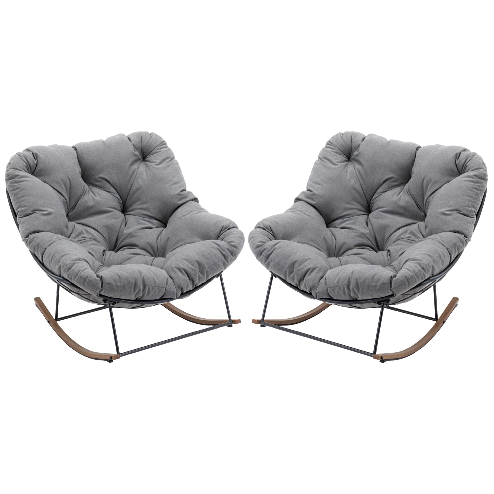 AIDEHO Outdoor Rocking Chairs Set of 2,Oversized Papasan Chair with Cushion and Frame, Comfy Modern Rocker Egg Chair for Living 