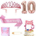 10th Birthday Candle Sash and Tiara,Its My 10th Birthday Sash Rhinestone Crown Happy Birthday Cake Topper Foil 10 Balloon for G