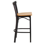 Flash Furniture HERCULES Series Black Two-Slat Ladder Back Metal Restaurant Barstool - Natural Wood Seat