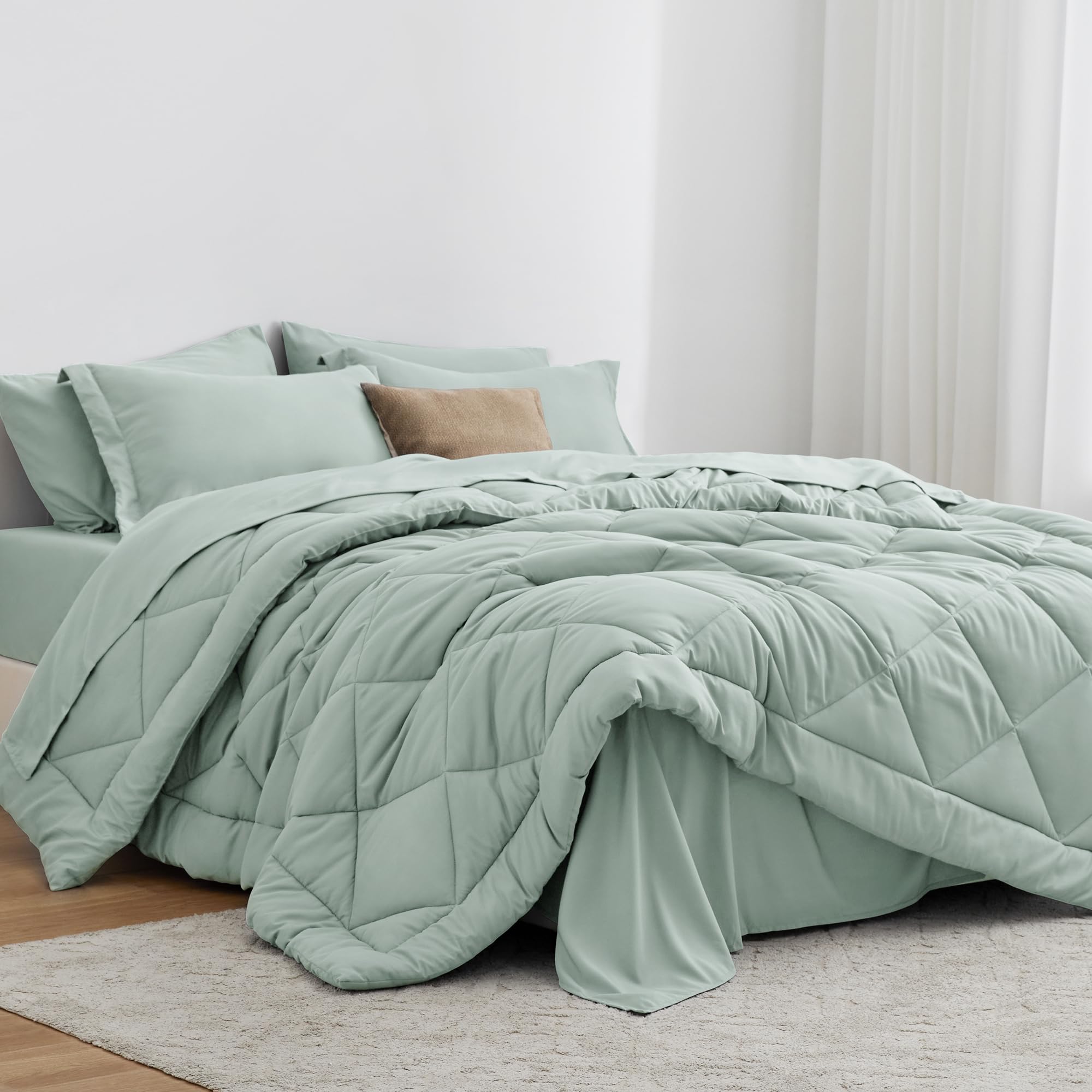 Love'S Cabin Twin Comforter Set Aqua, 5 Pieces Twin Bed In A Bag, All Season Twin Bedding Sets With 1 Comforter, 1 Flat Sheet, 1