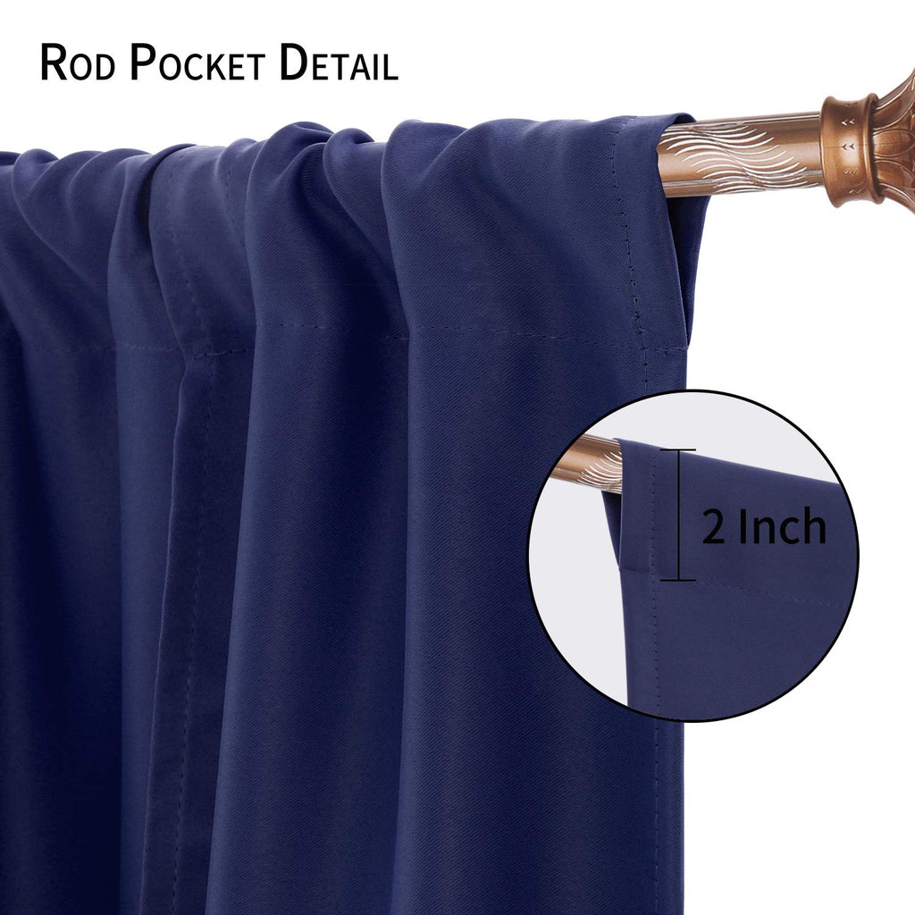 Dwcn Blackout Curtains-Tie Up Shade For Window Thermal Insulated Room Darkening Rod Pocket Curtains For Kitchen, Navy Blue, W42