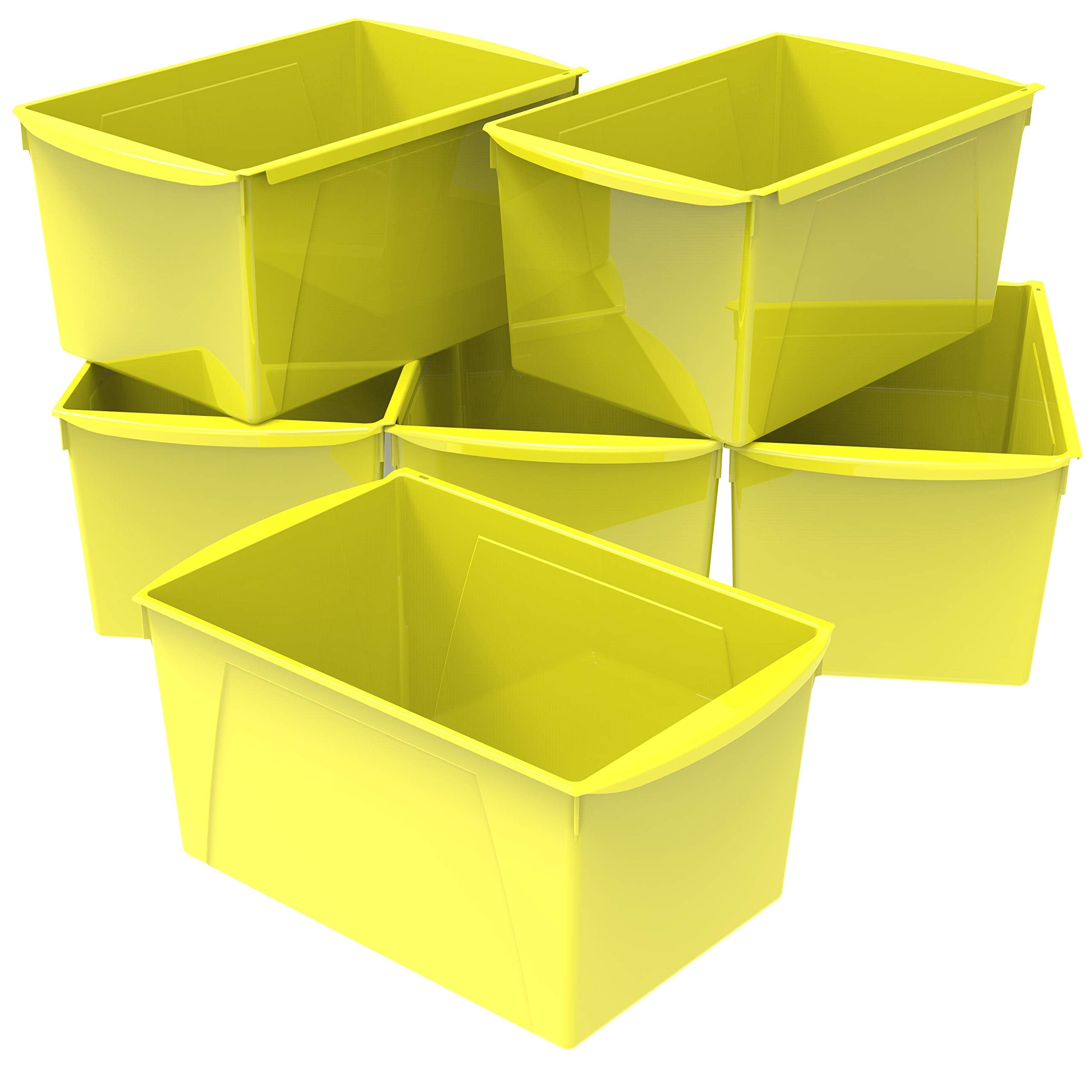 Storex Extra-Large Book Bin, Interlocking Plastic Organizer For Home, Office And Classroom, Yellow, 6-Pack (71132U06C)