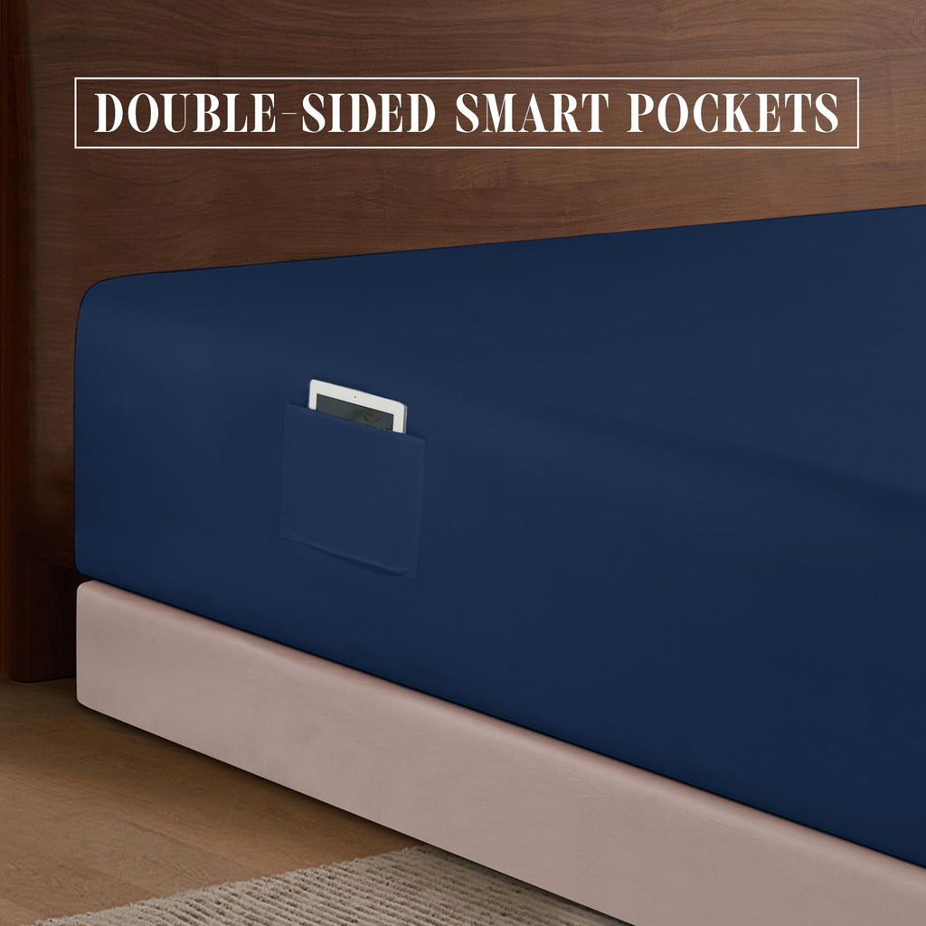 Elegant Comfort 1500 Premium Hotel Quality 18-24 Inches Deep - Extra Deep Pocket Single Fitted Sheet For High Mattress, Luxury And Softest, Smart Pocket - Wrinkle Free, Twin/Twin Xl, Navy Blue