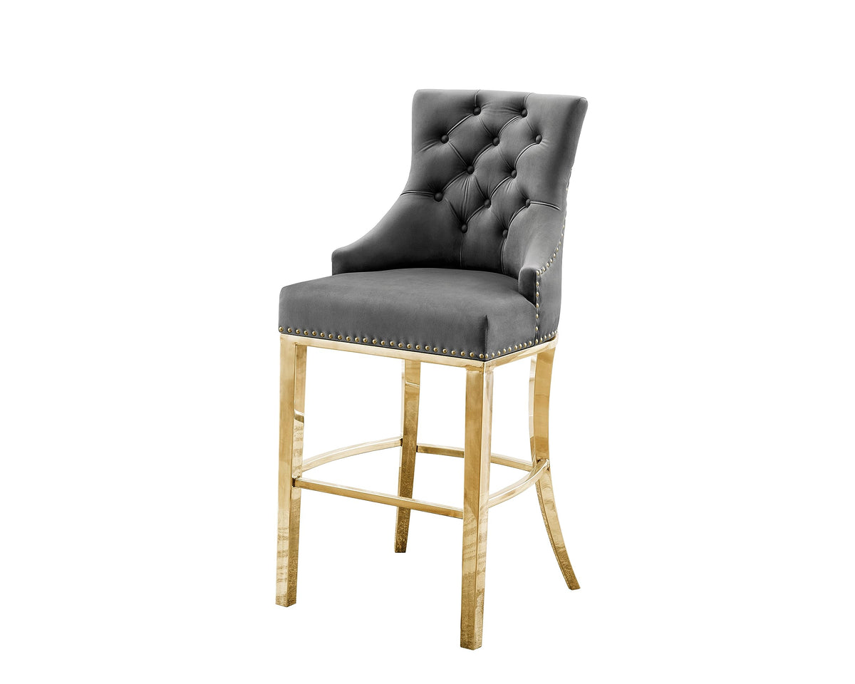 Best Quality Furniture Upholstered Barstools With Button Tufted And Gold Stainless Steel Legs