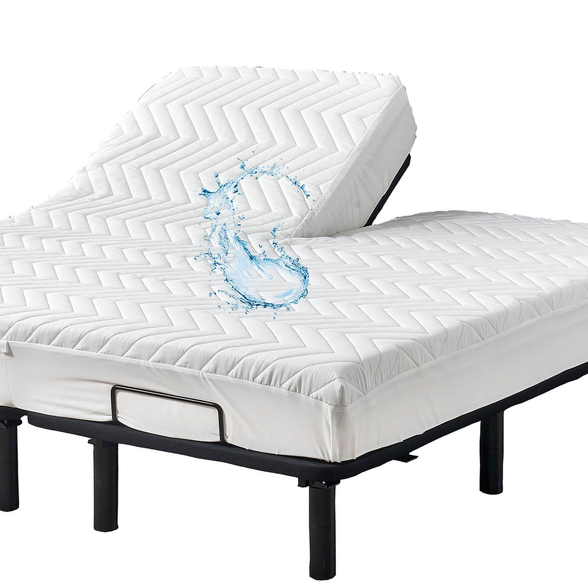 Kingnex Split Top Queen Waterproof Mattress Protector, 60x80, 14 Deep Pocket, Fitted Sheet Style, Brushed Polyester, White, Quil