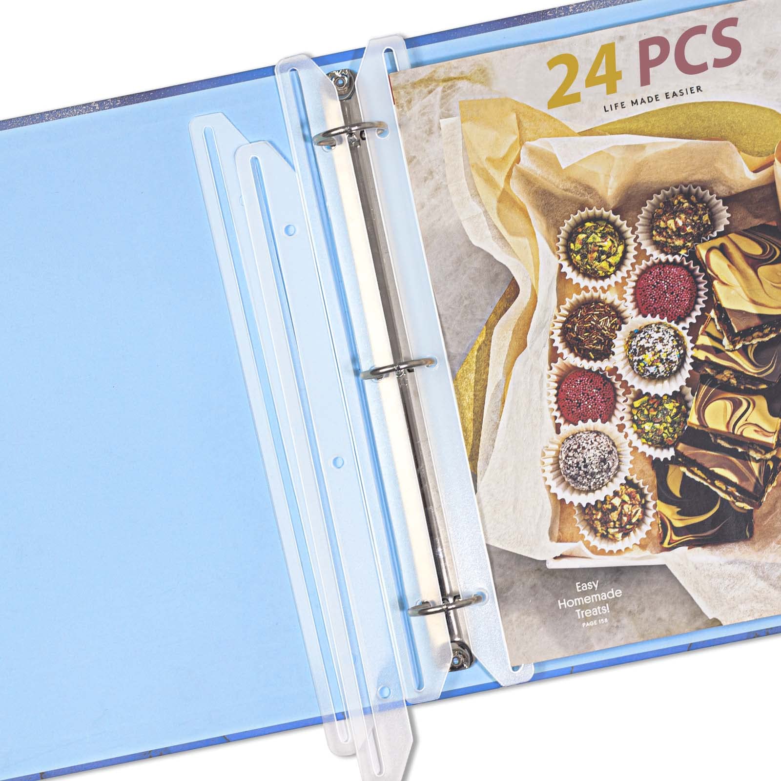tutata 24Pcs 3 Hole Punched Magazine Holders, Magazine Organizer, 3 Ring Binder Insert Strips, Translucent White