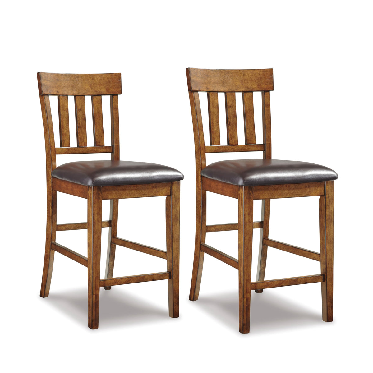 Signature Design By Ashley Ralene Traditional 26' Counter Height Faux Leather Seat Barstool, 2 Count, Brown