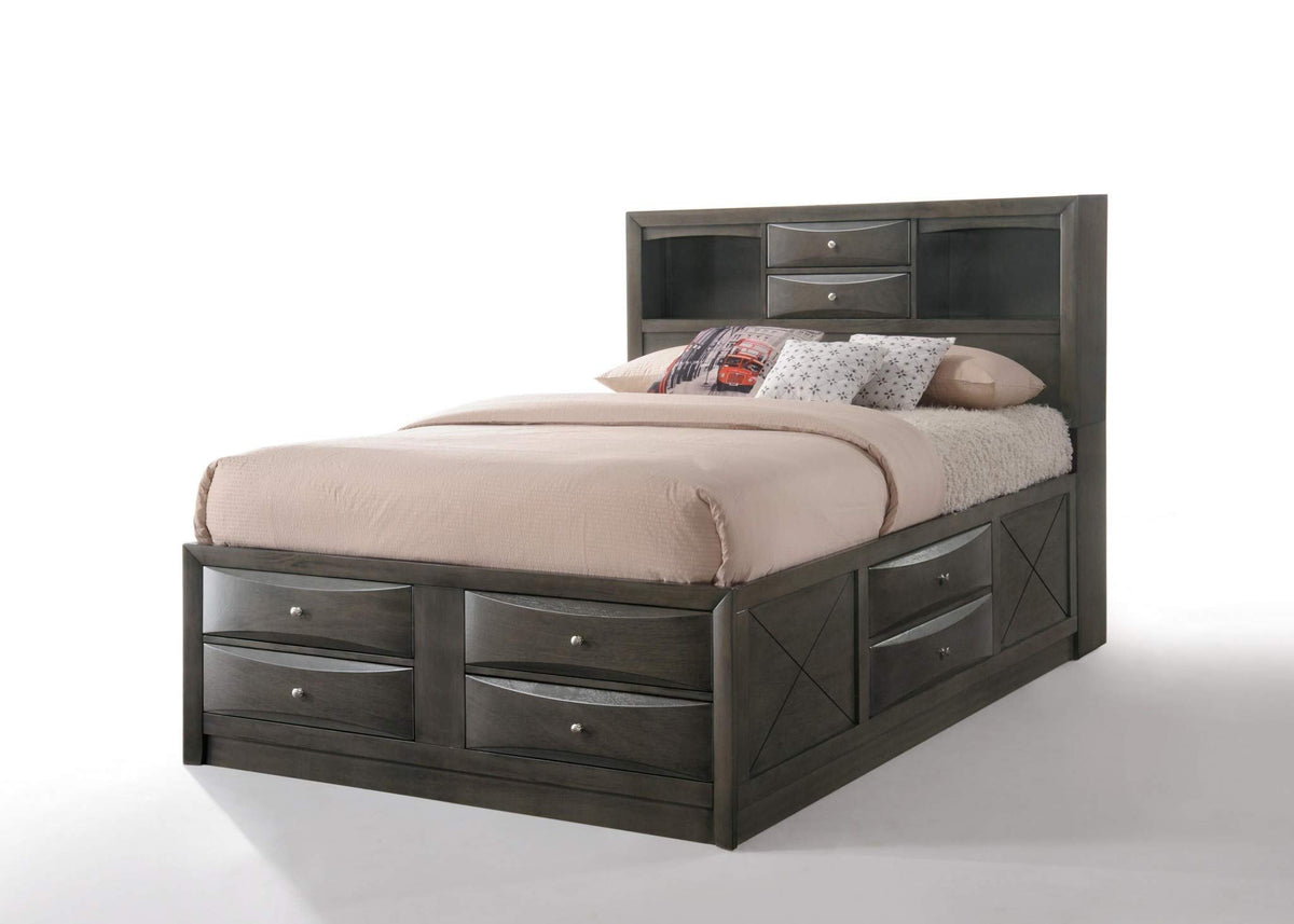 HomeRoots Furniture Queen Storage Bed in Gray Oak - Rubber Wood, Okume Veneer, MDF (318716)