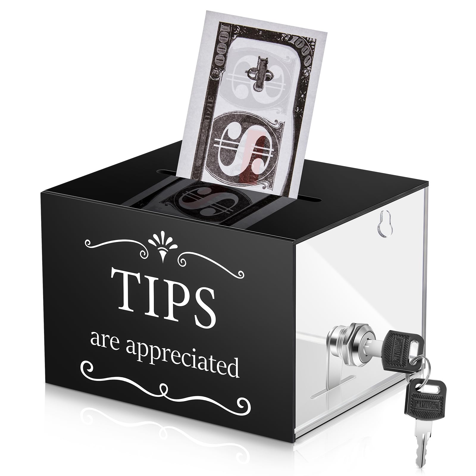 Vesici Tip Jars For Money 6 X 4 X 5 Inch Acrylic Tip Collection Box With Lock Donation Suggestion Box For Tip Storage Container