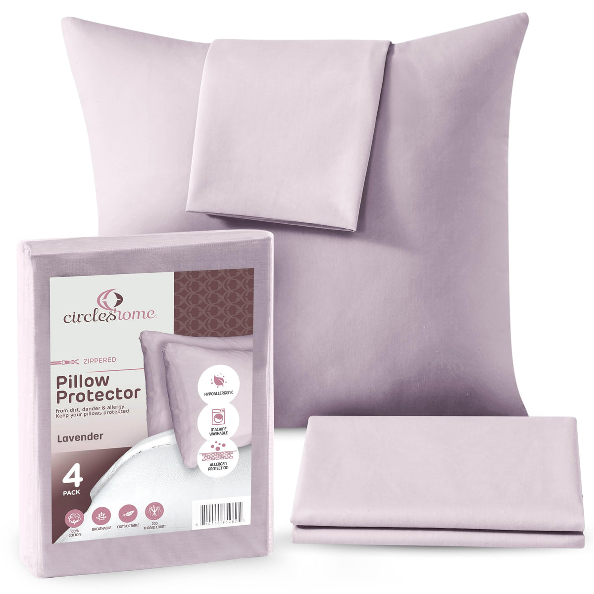 Circles Home, 100% Cotton Zippered Pillow Case (4, Lavender, 24X24)