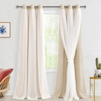 Hiasan Blackout Curtains with White Sheer Overlay, Double Layer Mix & Match Thermal Insulated Room Darkening Curtains for Girls 