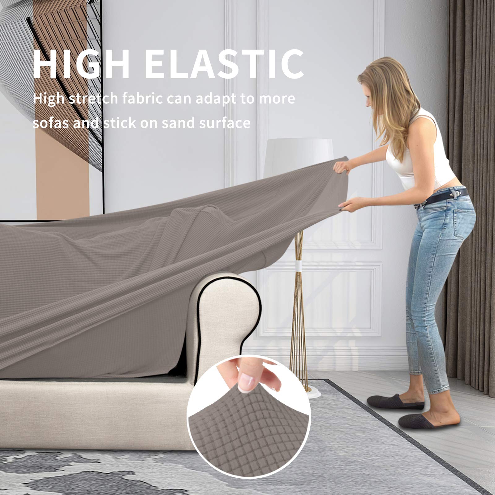 Easy-Going 2 Pieces Stretch Couch Cover Sofa Cover For Dogs Washable Sofa Slipcover For Separate Cushion Couch Spandex Jacquard Fabric Elastic Furniture Protector For Pets,Kids (Taupe, Chair)