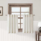 Cream Linen Kitchen Curtain 24 Inch Length 2 Panel Set Back Tab Rod Pocket Modern Neutral Short Cafe Curtains Light Filtering Sh