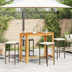 vidaXL 5-Piece Patio Bar Set - Acacia Wood Table & Poly Rattan Bar Stools with Cushions, Brown/Cream for Outdoor Dining