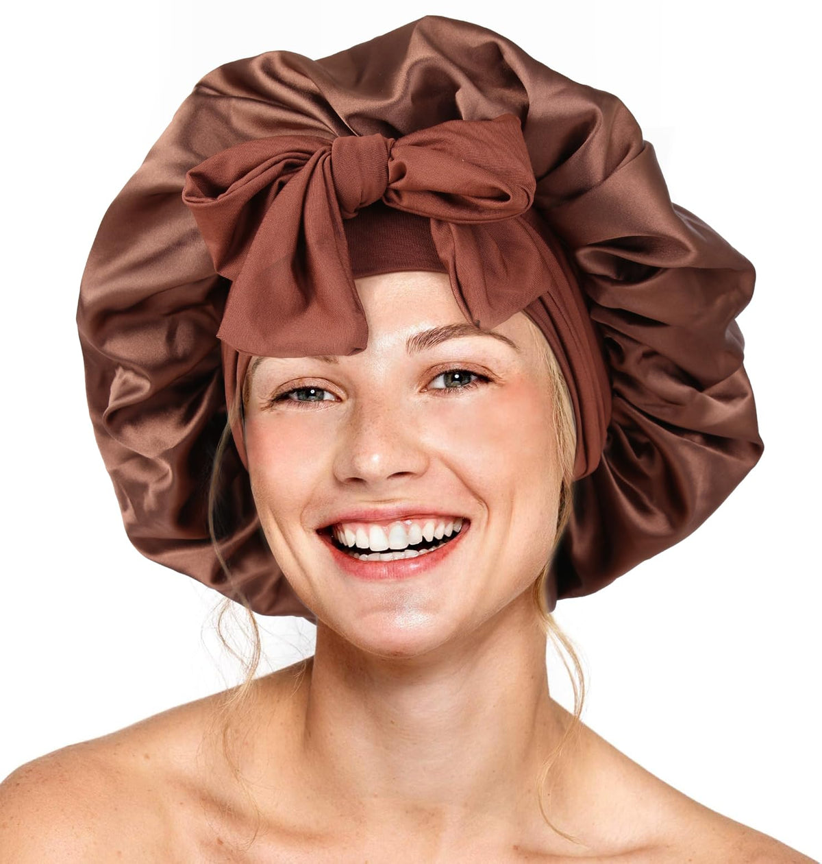 Silk Bonnet for Sleeping Women Double Layer Satin Bonnet Hair Bonnet with Elastic Tie Band Adjustable Bonnet for Curly Hair(Coff